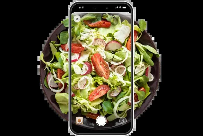 Track your calories in seconds by simply photographing your meals